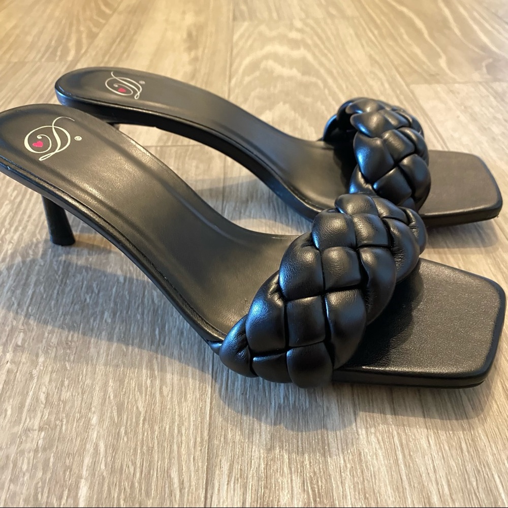Black braided heels